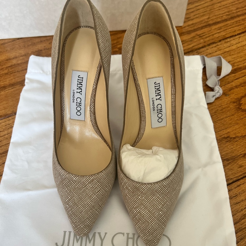 Chai canvas leather jimmy choos heels.